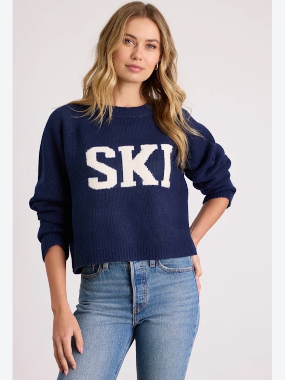 Lulus Women's Navy 'SKI' Crewneck Sweater